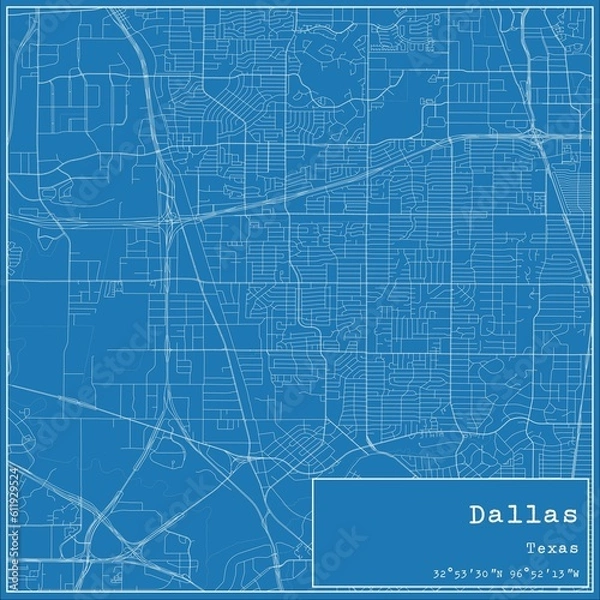 Obraz Blueprint US city map of Dallas, Texas.