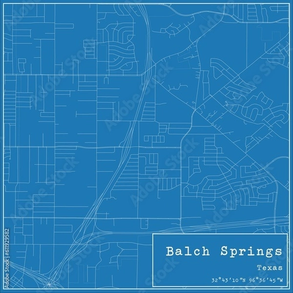 Obraz Blueprint US city map of Balch Springs, Texas.