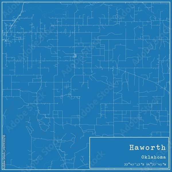 Fototapeta Blueprint US city map of Haworth, Oklahoma.