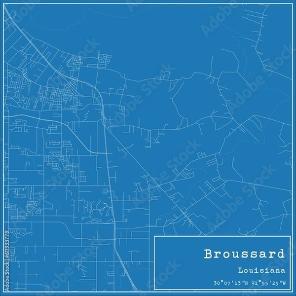 Fototapeta Blueprint US city map of Broussard, Louisiana.
