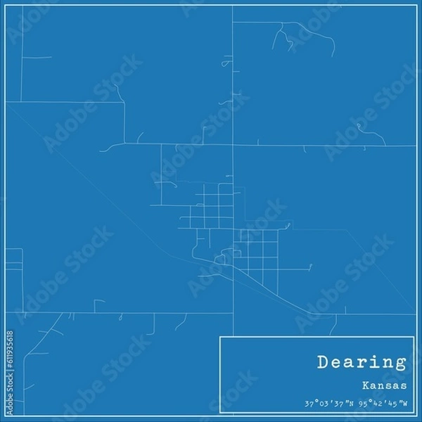 Fototapeta Blueprint US city map of Dearing, Kansas.