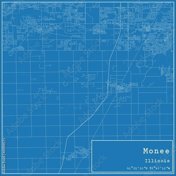 Obraz Blueprint US city map of Monee, Illinois.