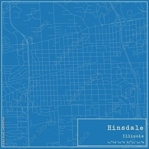 Obraz Blueprint US city map of Hinsdale, Illinois.