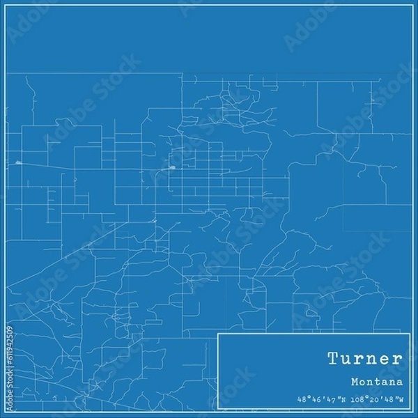 Fototapeta Blueprint US city map of Turner, Montana.