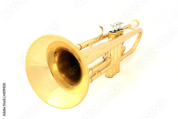 Obraz gold lacquer trumpet with mouthpiece isolated on white