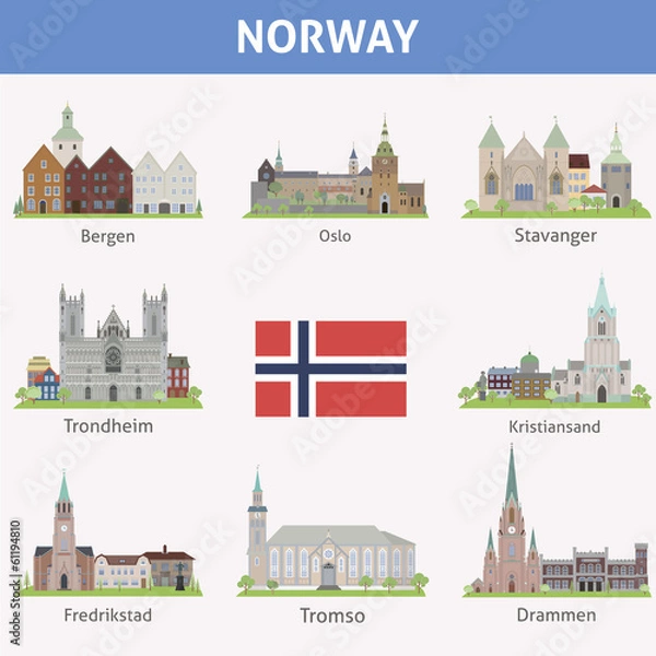 Obraz Norwegia. Symbole miast