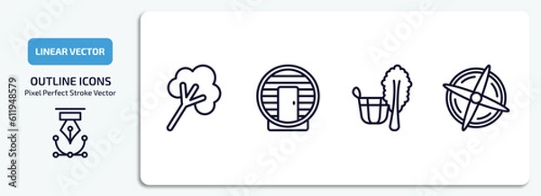 Obraz sauna outline icons set. sauna thin line icons pack included steam jet, hideaway, vasta, regeneration vector.