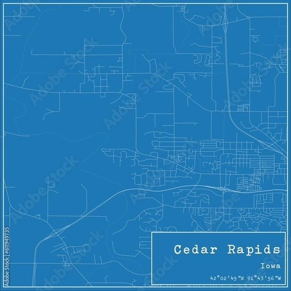 Fototapeta Blueprint US city map of Cedar Rapids, Iowa.