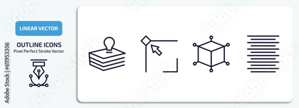 Fototapeta geometric figure outline icons set. geometric figure thin line icons pack included base, edit corner, 3d cube, center alignment vector.