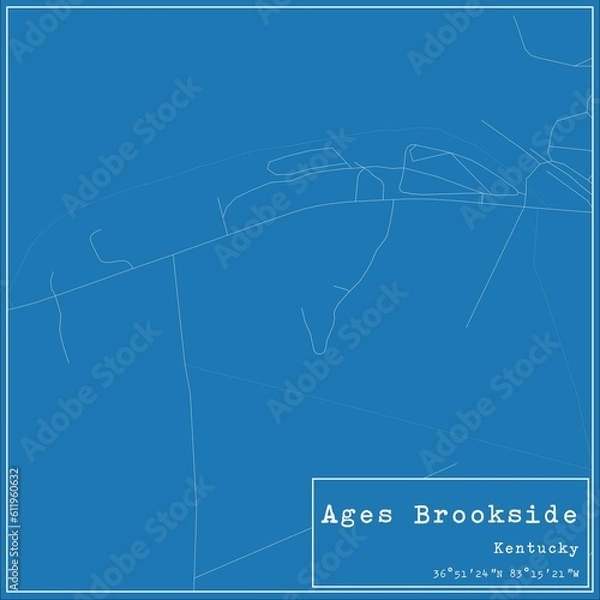 Fototapeta Blueprint US city map of Ages Brookside, Kentucky.