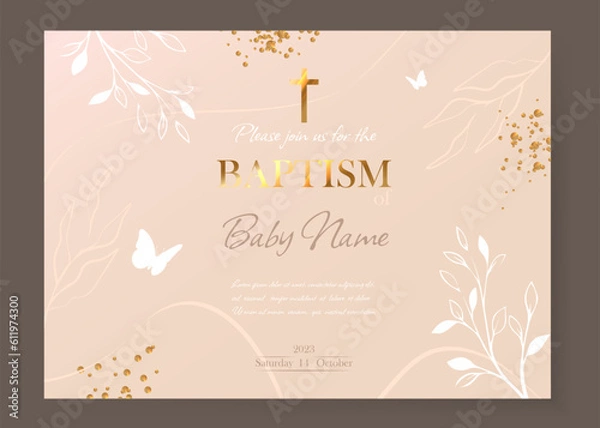 Fototapeta Baptism Invitation Card Design. Invitation Template with Cross. Vector illustration EPS10