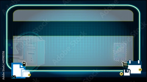 Obraz Cyber neon fluorescent window-display with glowing decorative grid frame.