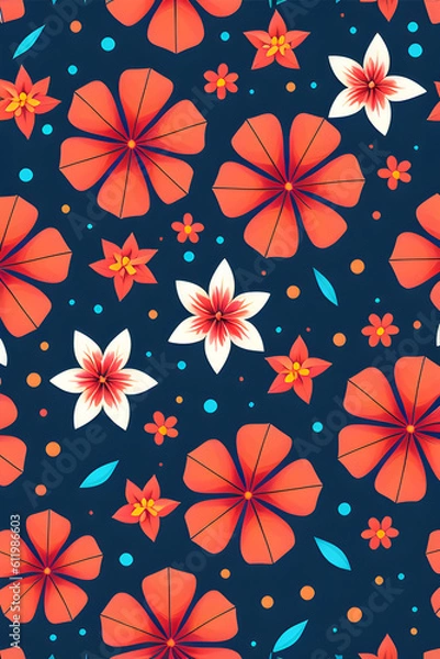 Fototapeta Seamless floral pattern on dark blue background. Generative AI