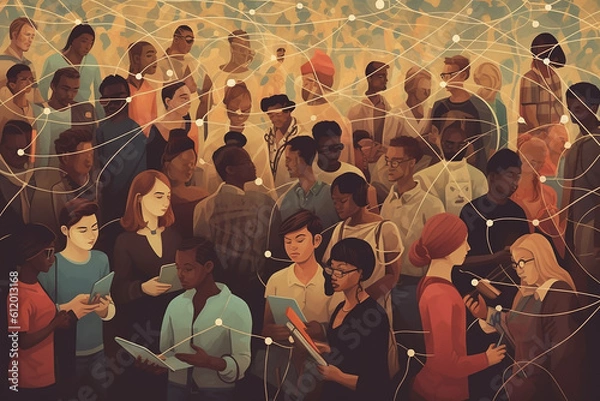 Fototapeta abstract illustration for the concept of connection between people, individuals and groups. Developed with generative ai