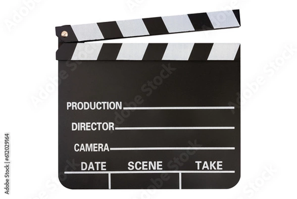 Fototapeta movie clapper board open, isolated transparent background, jpg