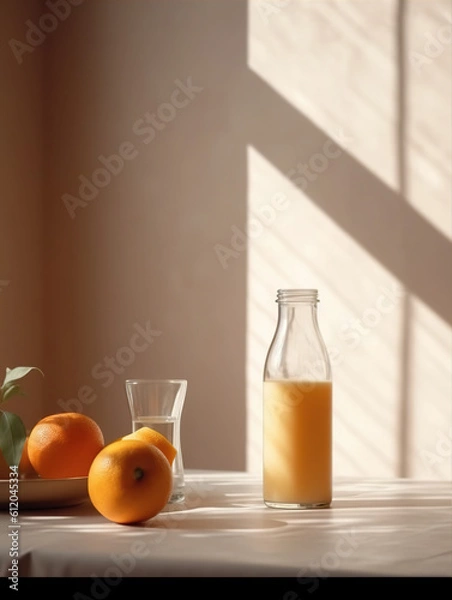 Fototapeta Orange juice drink empty room,created with generative ai tecnology.