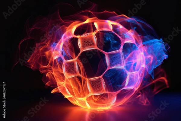 Fototapeta Vibrant ball of fire with neon glow lines, symbolizing energy, heat, and abstract power inferno ignited. Ai generative.