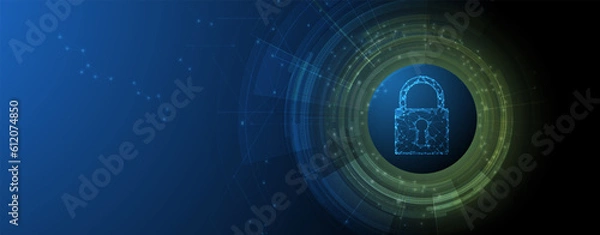 Fototapeta internet digital security technology concept for business background. Lock on circuit board