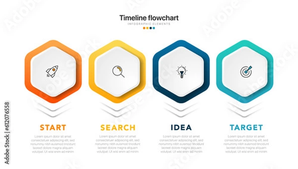 Fototapeta Timeline infographic design with options or steps. Infographics for business concept. Can be used for presentations workflow layout, banner, process, diagram, flow chart, info graph, annual report.