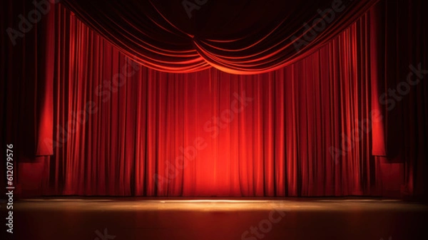 Obraz curtain backdrop red velvet theater background for entertainment show and music performances ai generative