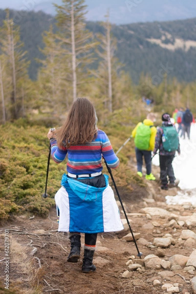 Obraz 
tourists come down the mountain