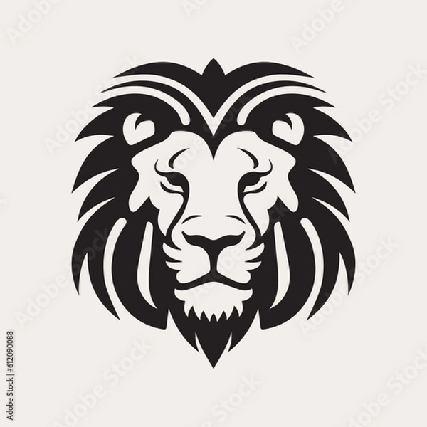 Fototapeta Lion head one color vector logo, emblem or icon. Tattoo art style.