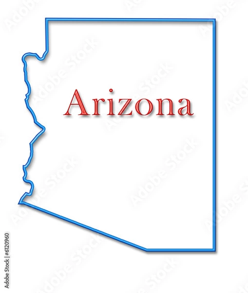 Obraz Arizona Map Outlined in Neon Blue with Red Lettering
