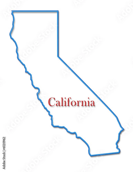 Obraz California Map Outlined in Neon Blue with Red Lettering