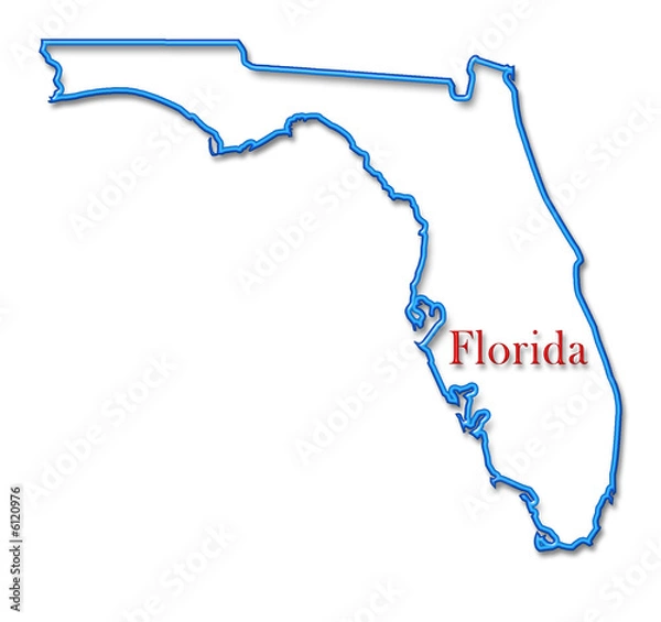 Obraz Florida Map Outlined in Neon Blue with Red Lettering