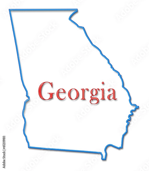 Obraz Georgia Map Outlined in Neon Blue with Red Lettering