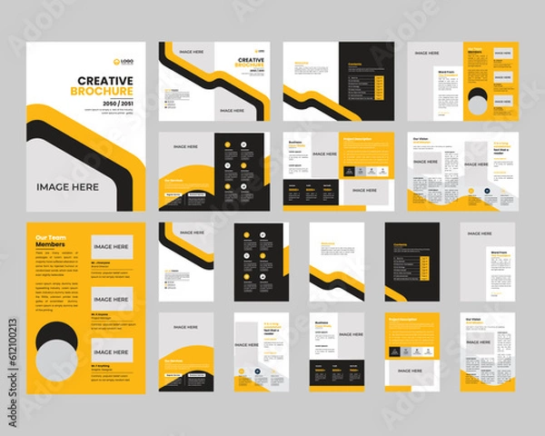 Fototapeta Brochure set, creative design, book cover, flyer design, company profile, Vertical a4 format, Multipurpose template with cover, Trendy minimalist flat geometric design, back and inside pages, roll up,