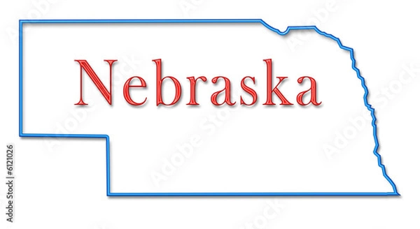 Obraz Nebraska Map Outlined in Neon Blue with Red Lettering
