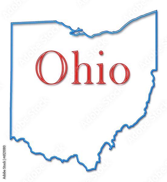 Obraz Ohio Map Outlined in Neon Blue with Red Lettering