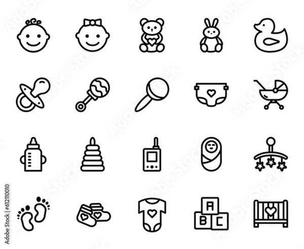 Fototapeta Set of Nursery, Baby Related Thin Line Icons - EDITABLE STROKE - EPS Vector