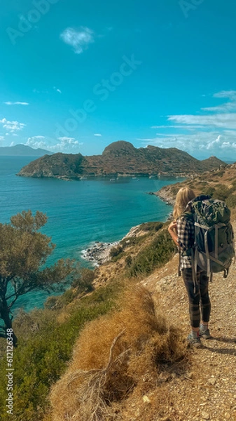 Fototapeta Girl is traveling in Turkey. View of lancient city of Knidos.