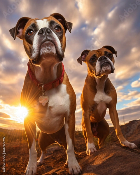 Obraz 2 Boxer dogs staring at you. Dynamic angle.