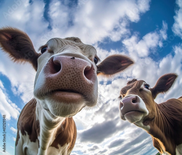 Fototapeta Cows staring down at you. Close up.