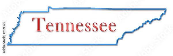 Obraz Tennessee Map Outlined in Neon Blue with Red Lettering