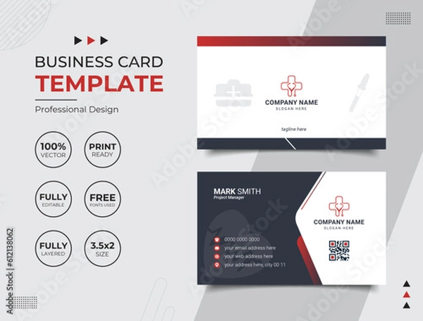 Obraz Double-sided Professional Medical Doctor Healthcare Business Card Design Template. Vector illustration