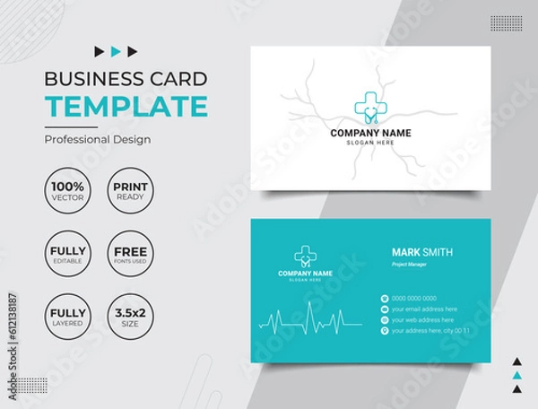 Obraz Double-sided Professional Medical Doctor Healthcare Business Card Design Template. Vector illustration