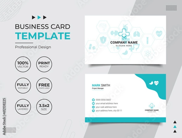Obraz Double-sided Professional Medical Doctor Healthcare Business Card Design Template. Vector illustration