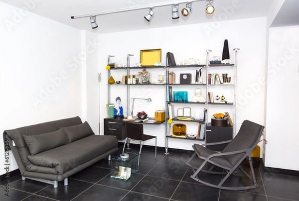 Fototapeta large comfortable living room with lots of lights