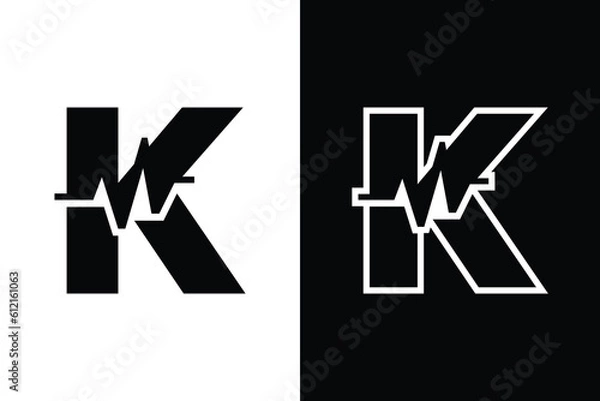 Fototapeta letter K with pulse line or graphic line for initials or name logo medical, marketing, business, modern logo and many more.