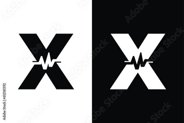 Fototapeta letter X with pulse line or graphic line for initials or name logo medical, marketing, business, modern logo and many more.