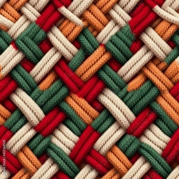 Fototapeta Fabric knitted seamless pattern with geometric shape spots. bright colors background for knitwear design or print, modern strips mat, Generative AI illustration