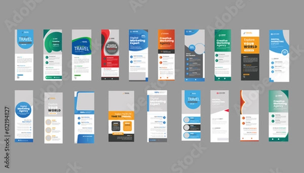 Fototapeta rollup banner template bundle, brochure, 3d, advertising, medical, biology, biochemistry, banner, background, business promotion signage standee vector layout, set, roll up, display