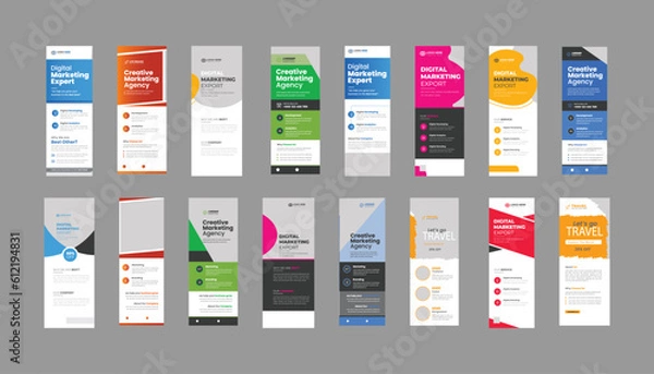 Obraz  rollup banner template bundle, set, brochure, 3d, advertising, medical, biology, biochemistry, background, business promotion signage standee vector layout, banner, roll up, display