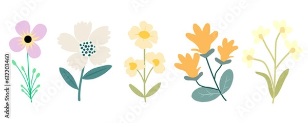 Fototapeta Set of hand drawn Flowers vector. Colorful trendy illustration. Perfect for posters, instagram posts, stickers.