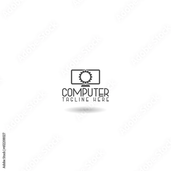 Fototapeta Computer repair logo template icon with shadow