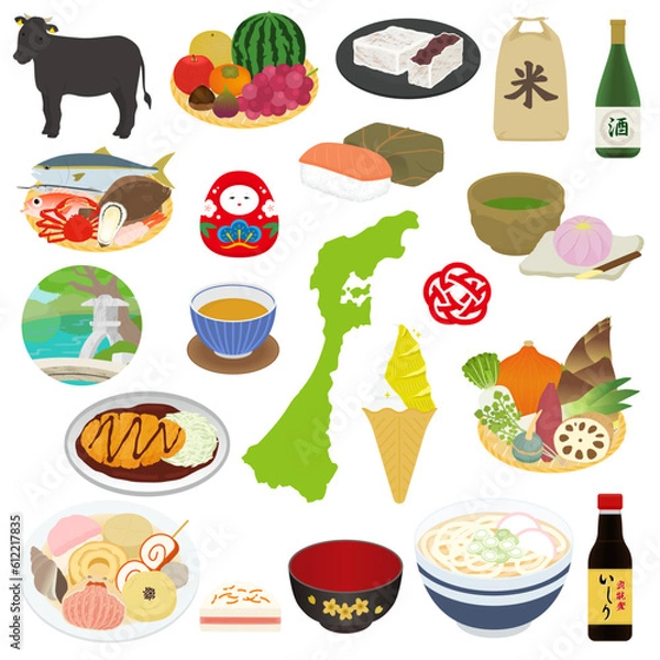Obraz 石川県の名物のイラストセット